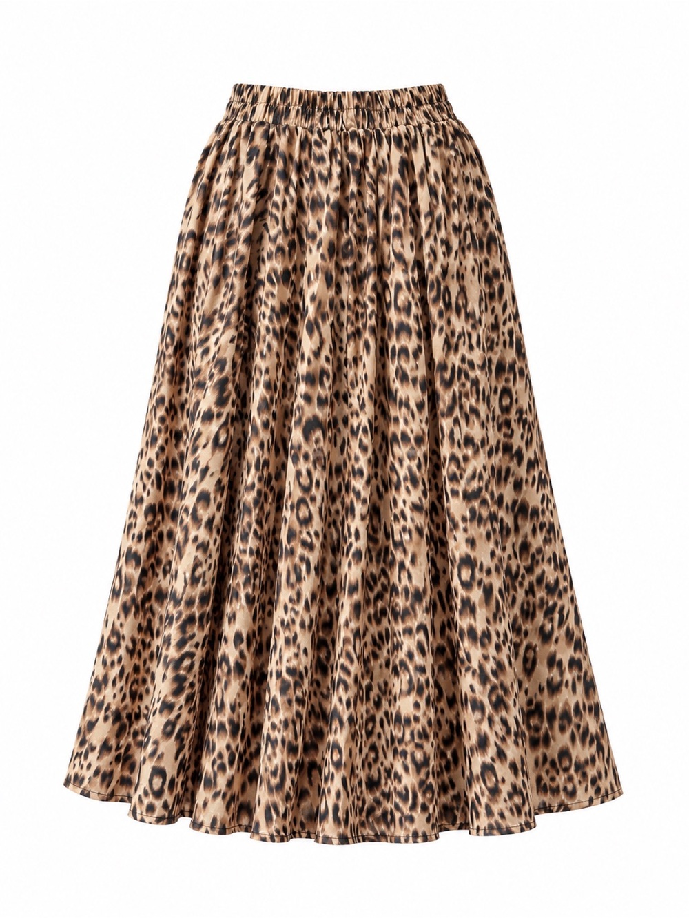 Women's Leopard Print A-Line Midi Skirt - Tan/Black